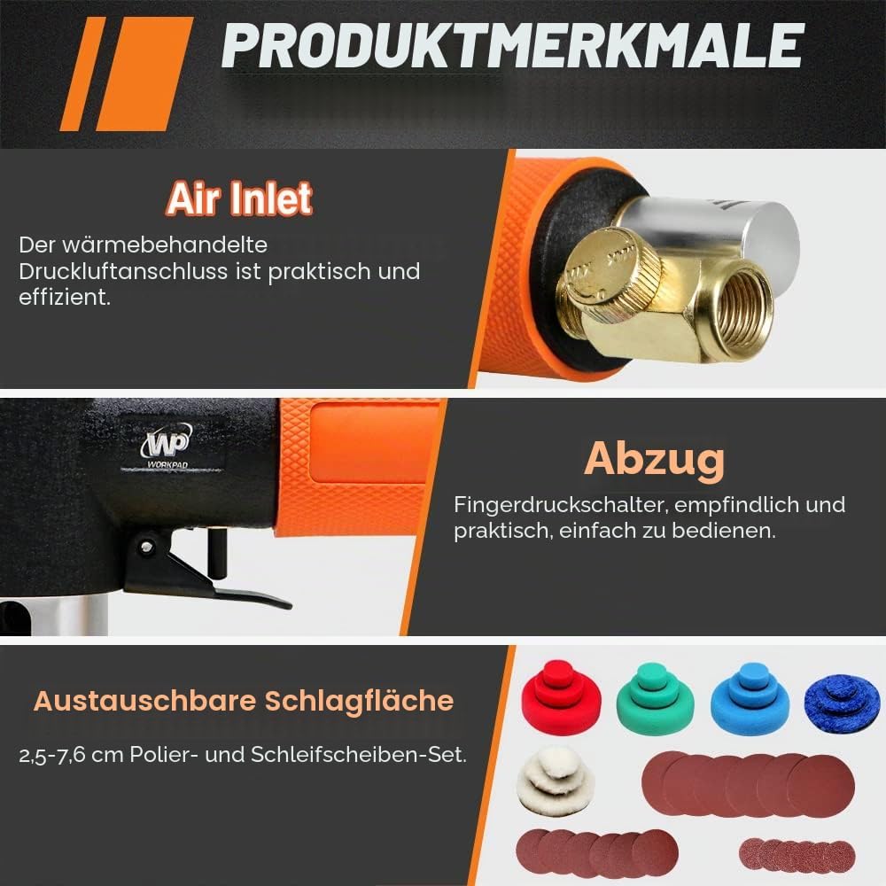 WorkPad Mini Auto Poliermaschine, Druckluft Polierer, WP 25mm 50mm 76mm Exzenter Schleifer Winkelsch