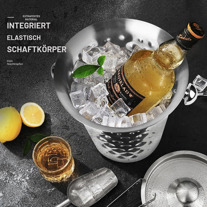 Sektkühler, Eiskübel Edelstahl 5l,Champagner Kühler mit Griff für Bar, Party, Grill (Silber), Silber