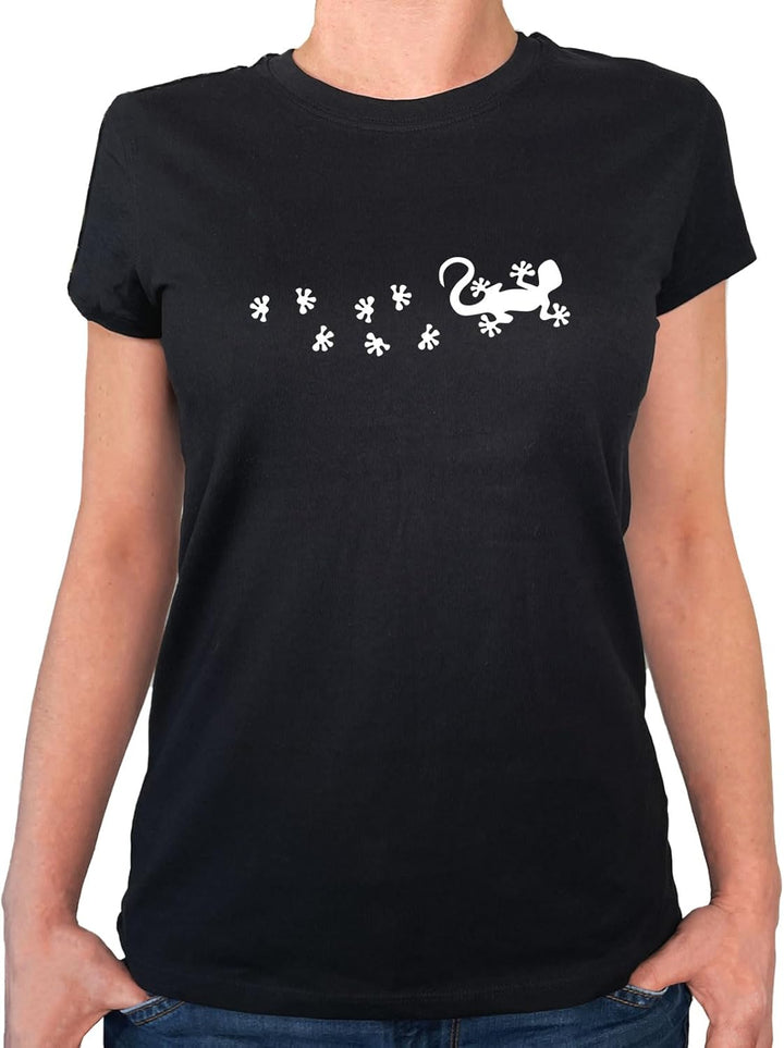 HUURAA Damen T-Shirt Gecko Tapsen Bio Baumwolle Fairtrade Oberteil Grösse XS-XXL mit Motiv für alle