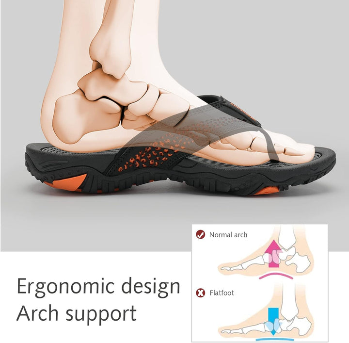WateLves Herren Flip Flops Zehentrenner Leder mit Arch Support Sandalen Weich Leder Stoff Badelatsch