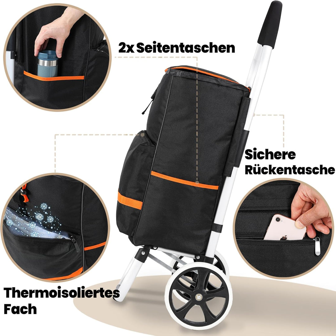 Eskey Einkaufstrolley mit Kühlfach – Robuster Einkaufstrolley klappbar faltbar – Wasserdichter Einka