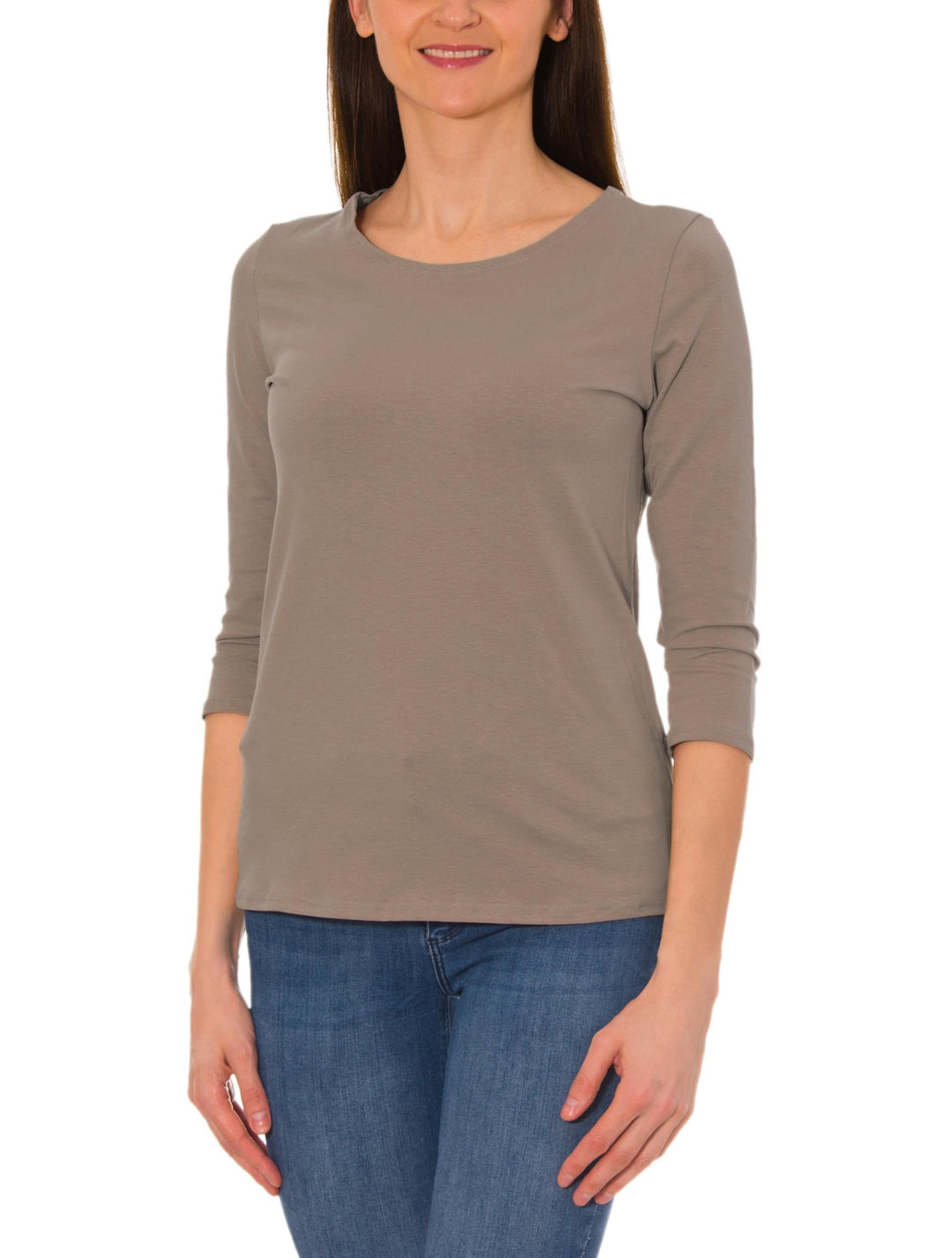 Damen Shirt 3/4 Arm mit Rundhals S Beige Latte, S Beige Latte