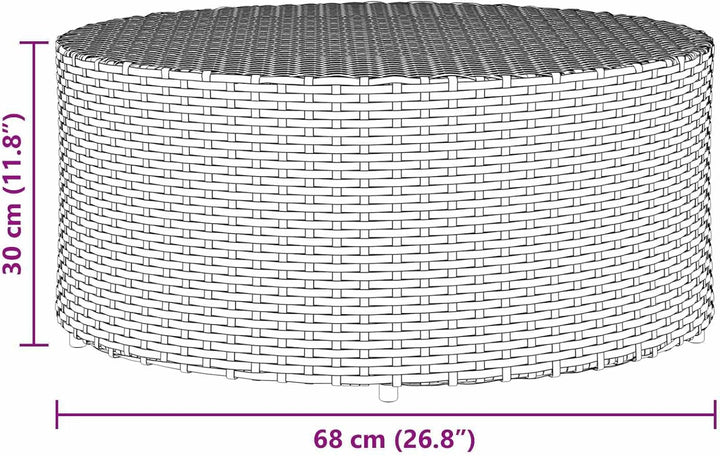 vidaXL Couchtisch für draussen Grau Ø 68 x 30 cm Poly-Rattan, Moderner runder Gartentisch, wetterfes