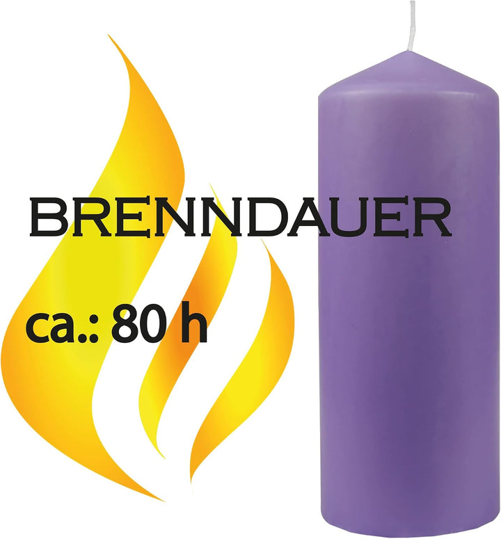 Stumpenkerzen Wachskerzen Ø8cm x 20cm (3er Pack) Violett - Lange Brenndauer, Hergestellt in EU, Kerz