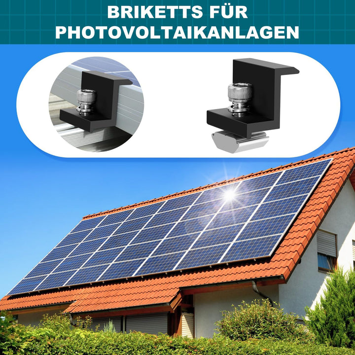 KIKIGOAL Zentralklemme 30mm Schwarz, 6pcs Solarpanel-Montage-Endklemmen-Kit, Solar-Endklemme einstel