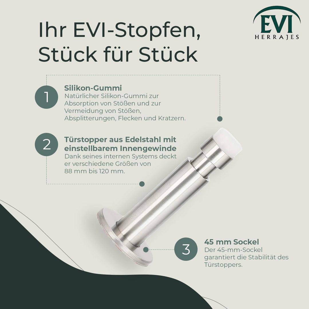 EVI HERRAJES Verstellbarer Türstopper aus Messing, Dual-Installation (Weisser Gummi), Weisser Gummi