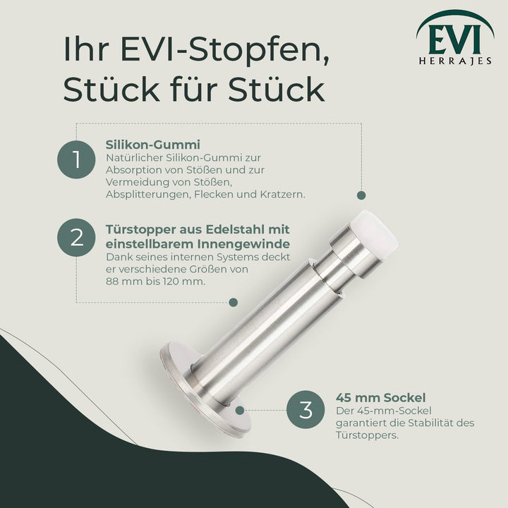EVI HERRAJES Verstellbarer Türstopper aus Messing, Dual-Installation (Weisser Gummi), Weisser Gummi