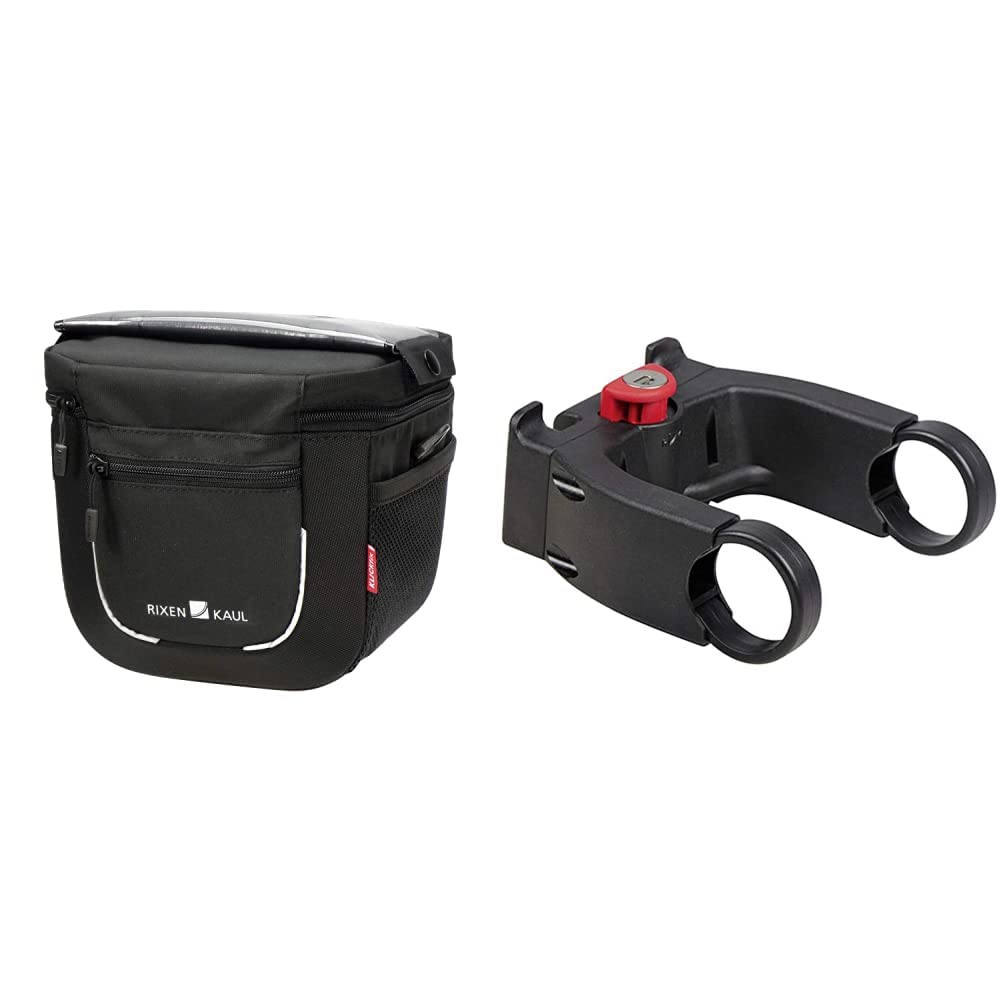 KlickFix Aventour Compact Stuurtas, Black, 3 Liter Bundle mit Lenkeradapter mit Schloss, Bundle mit