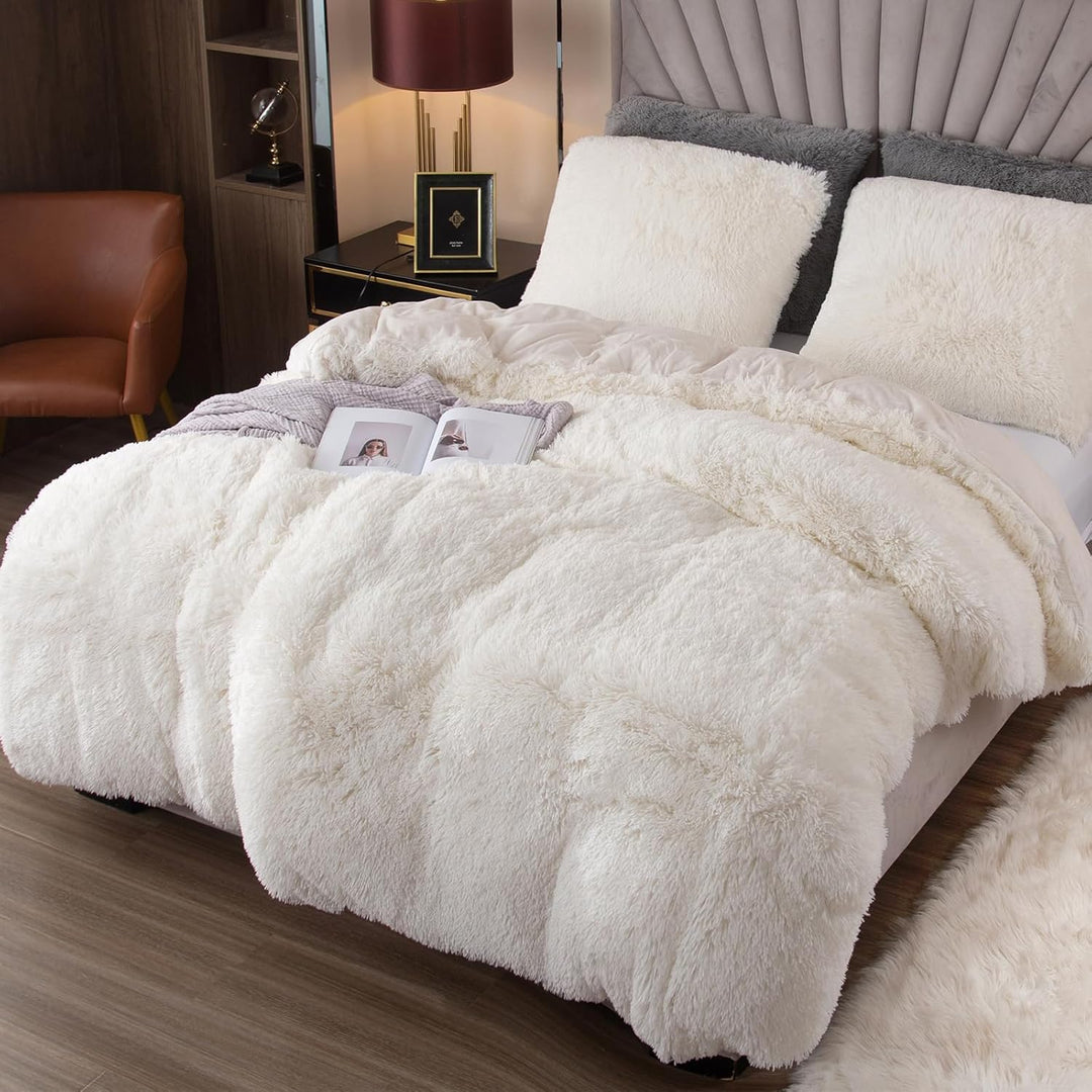 EMME Plüsch Bettwäsche Set 220x240cm Biber Flauschige Bettdecke Set für Bett Shaggy und Plüsch weich
