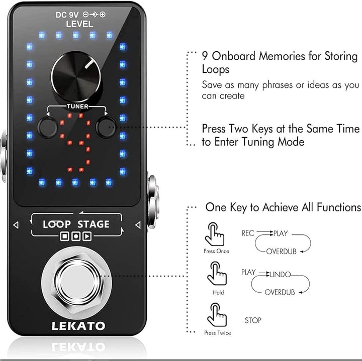 Guitar Looper mit Netzteil, LEKATO 9 Loops 40 Minuten Aufnahmezeit Gitarren-Looper Eingebautes Stimm