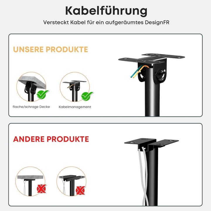 TV Deckenhalterung für 43-86 Zoll bis 60kg, 360° schwenkbar und -25° neigbar, mit ±3° Nivellierung,