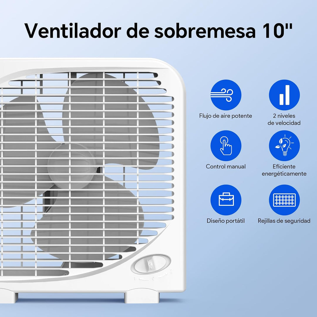 shinic 25 cm Tisch-Boxventilator, 2 Geschwindigkeiten, leiser Tischventilator mit starkem Luftstrom,