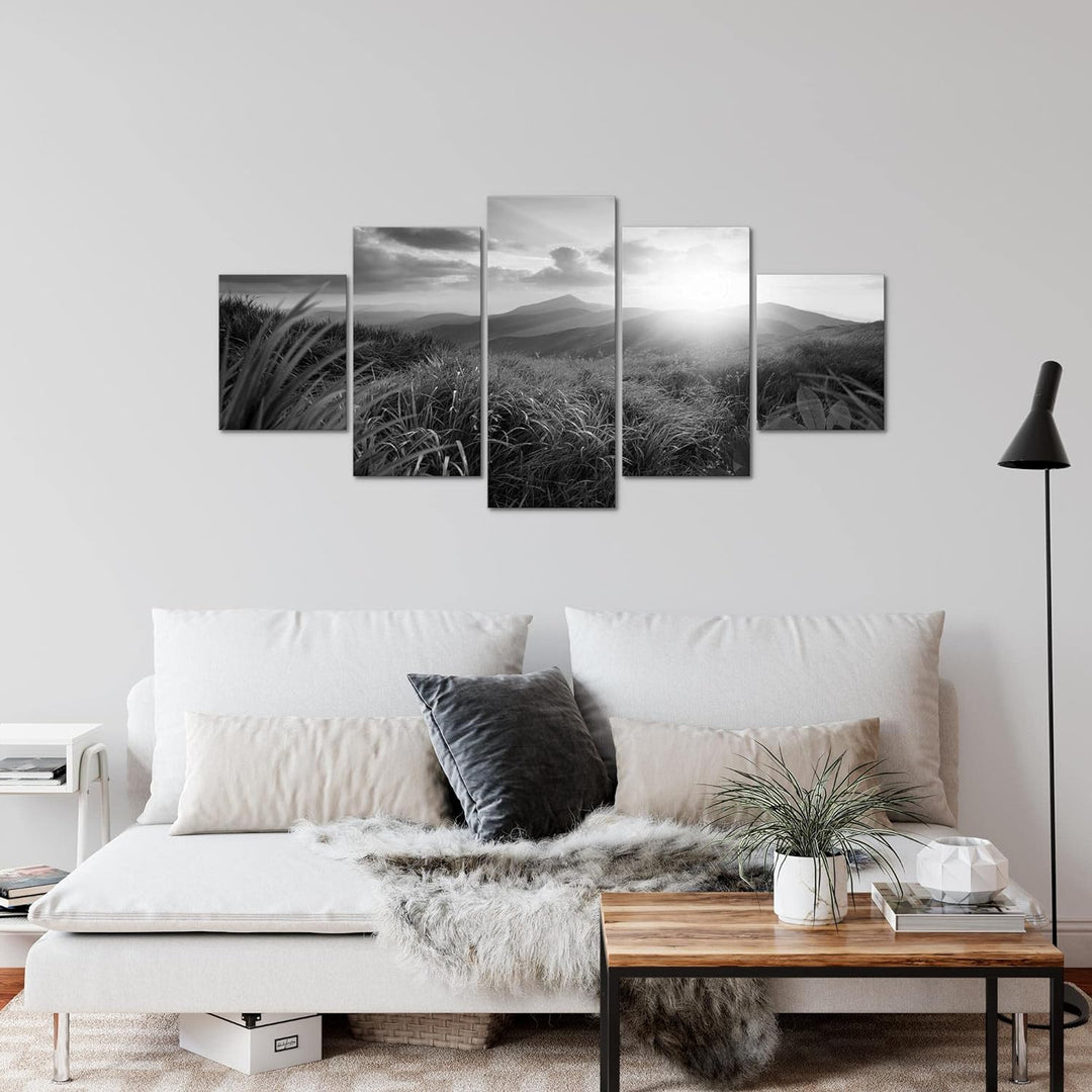 Runa Art Wandbilder Sonnenaufgang Landschaft 5 Teilig Bild auf Vlies Leinwand Deko Schlafzimmer Wohn
