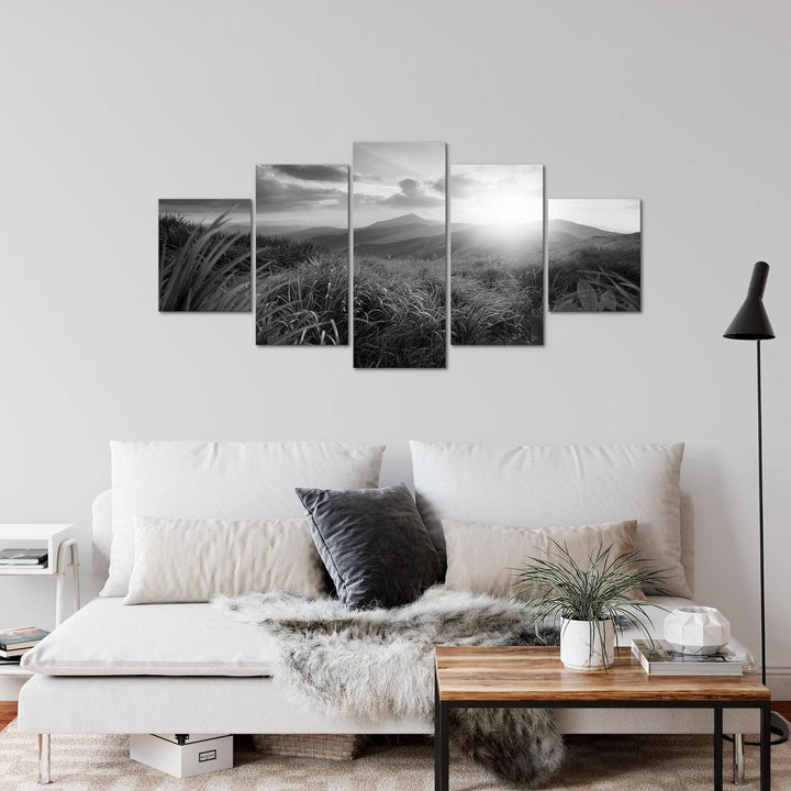Runa Art Wandbilder Sonnenaufgang Landschaft 5 Teilig Bild auf Vlies Leinwand Deko Schlafzimmer Wohn