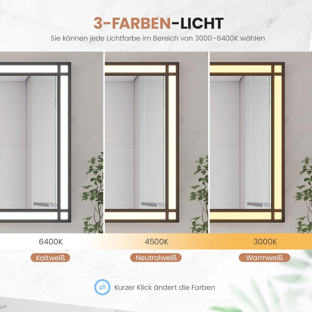 AQUABATOS LED Badspiegel mit Beleuchtung 100x70 cm Fensteroptik Fensterspiegel Lichtspiegel Badezimm