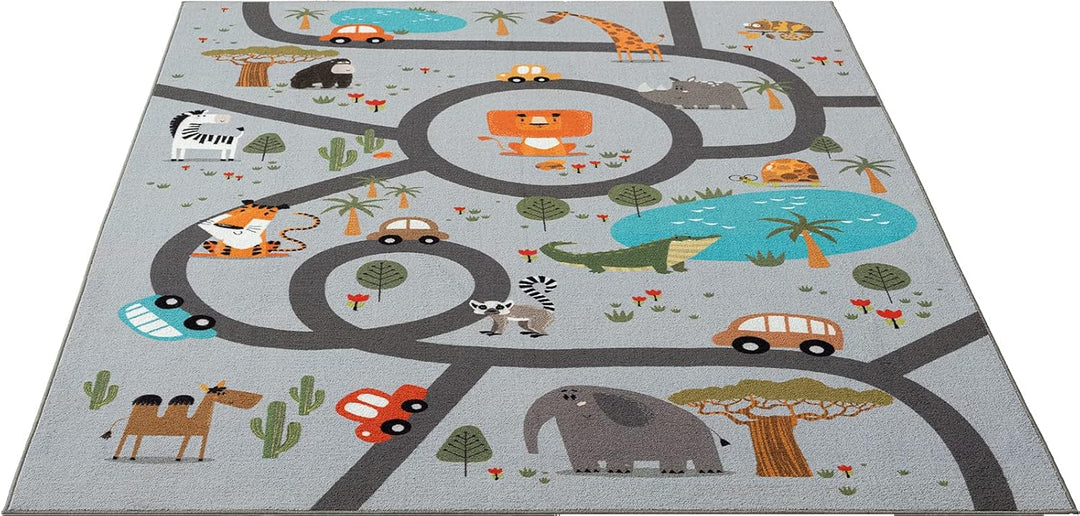 the carpet Happy Life Kinderzimmer, Kinderteppich, Spielteppich, Waschbar, Strassenteppich, Strasse,