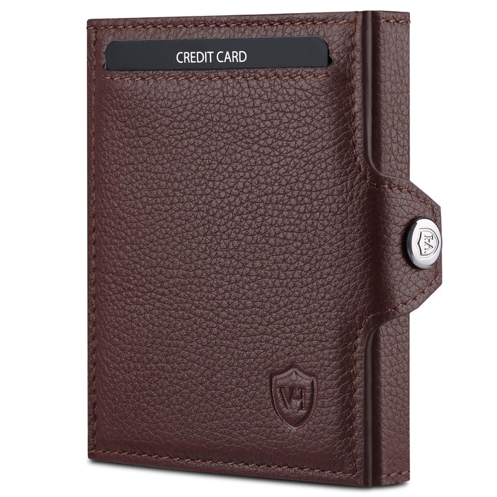 VON HEESEN Slim Wallet mit Münzfach Braun Dunkelbraun MINI MÜNZFACH (Kartenslot), Dunkelbraun MINI M