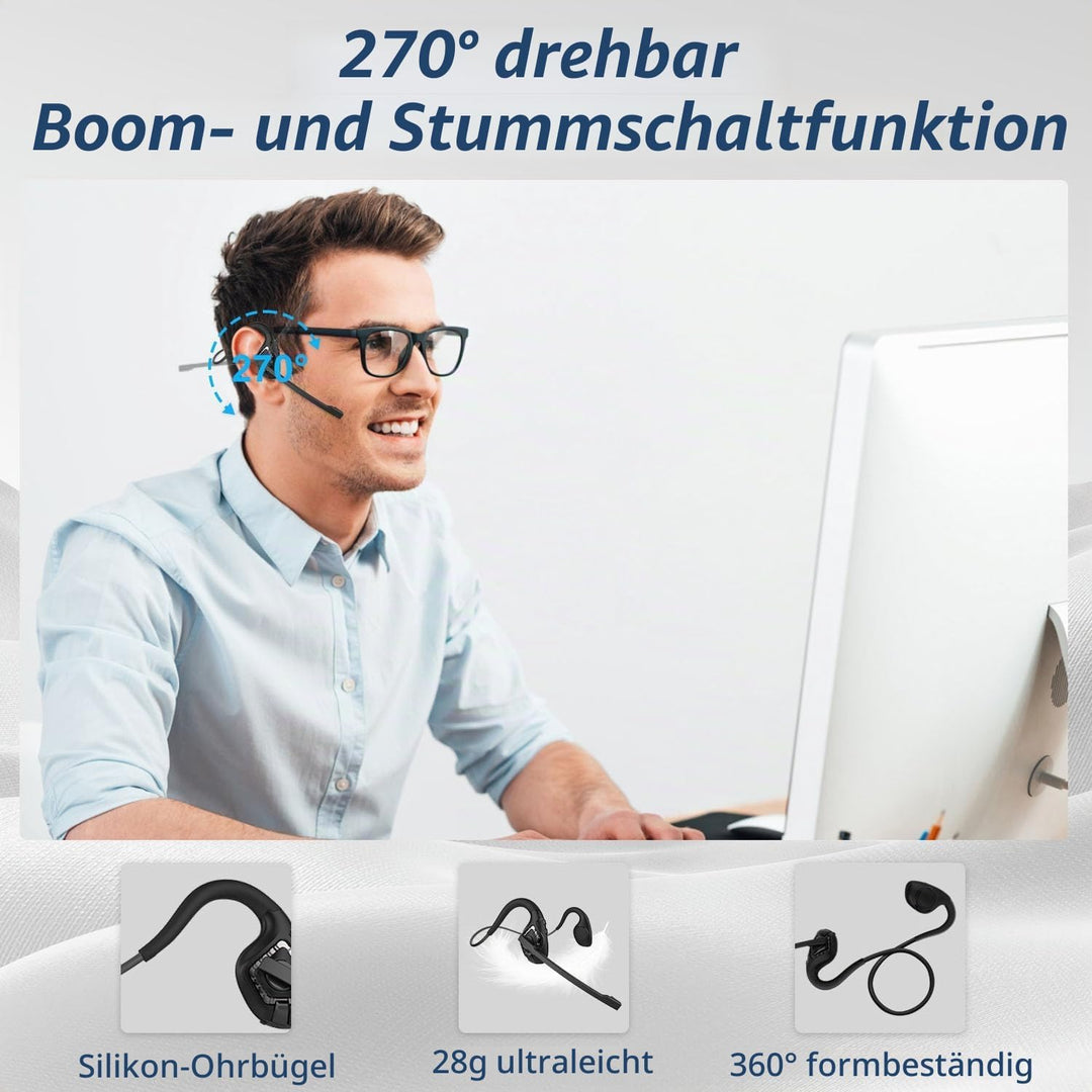 BANIGIPA Bluetooth-Headset mit Boom-Mikrofon, Kopfhörer mit offenem Ohr und Mikrofon mit Geräuschunt