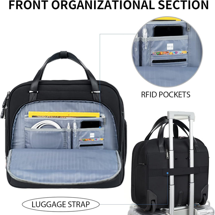 EMPSIGN Trolley Business Rolling Laptop mit Rädern, Rolling Laptoptasche für Frauen passt bis zu 15.