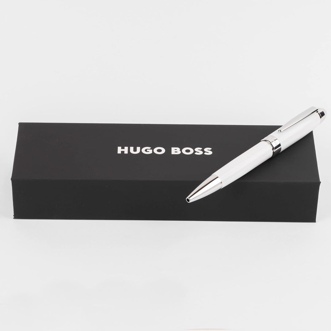 Hugo Boss Kugelschreiber Icon White aus Messing hergestellt, Farbe: Weiss, Abmessungen: 12 x 138mm,