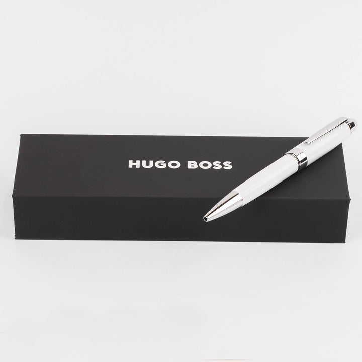 Hugo Boss Kugelschreiber Icon White aus Messing hergestellt, Farbe: Weiss, Abmessungen: 12 x 138mm,