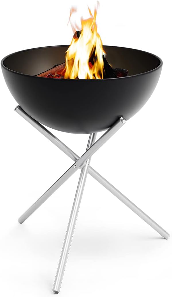 höfats - Bowl 57 Feuerschale mit Edelstahl Dreibein - raucharme Verbrennung - Feuerstelle mit Planch