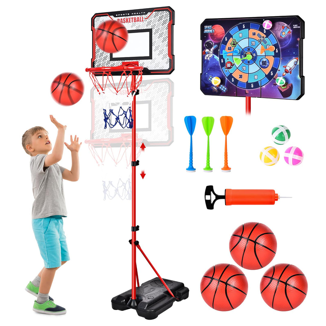 Herenear Basketballkorb für Kinder, Höhenverstellbar 107-193cm, Tragbar Indoor Outdoor, Kinderspielz