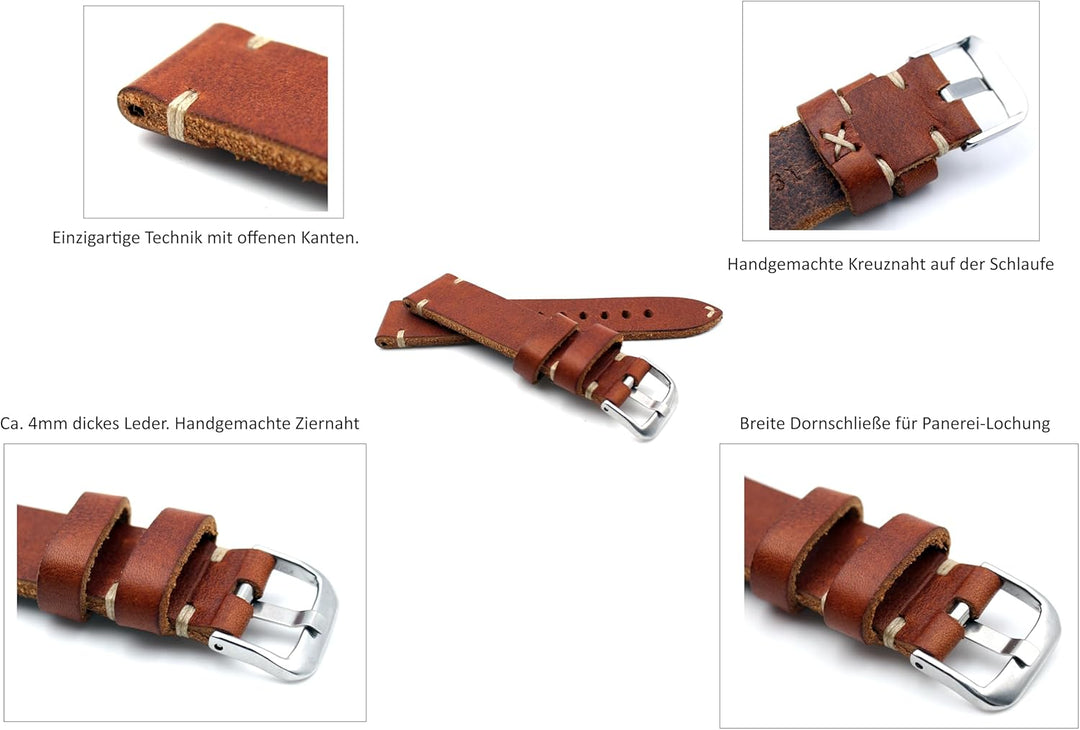 Sulla RIOS 1931 19mm Herren Leder Deutsch Uhrenarmband Vintage Aviator schwarz