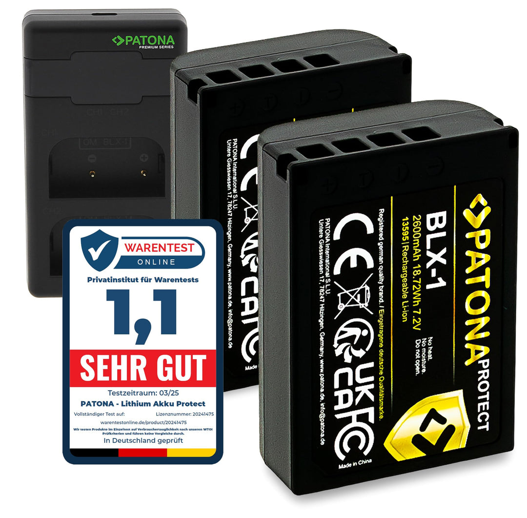 PATONA 2X V1 Protect Akku BLX-1 (2250mAh) inkl. NTC-Sensor und V1 Gehäuse - mit PD Performance USB L