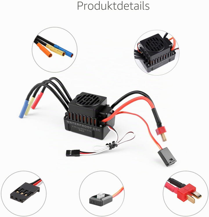 GoolRC 3650 3900 KV Beushless-Motor wasserdicht mit Kombi-Set ESC 60A für 1/10 RC LKW Auto