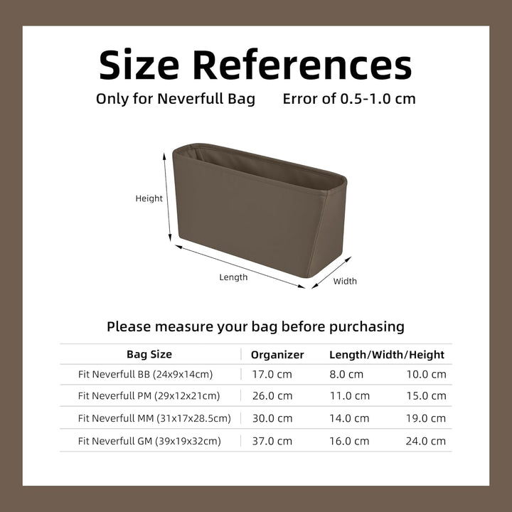 DGAZ Taschen Organizer Einsatz, Seide Innentasche für Neverfull PM/MM/GM, Leicht Taschenorganizer Sh
