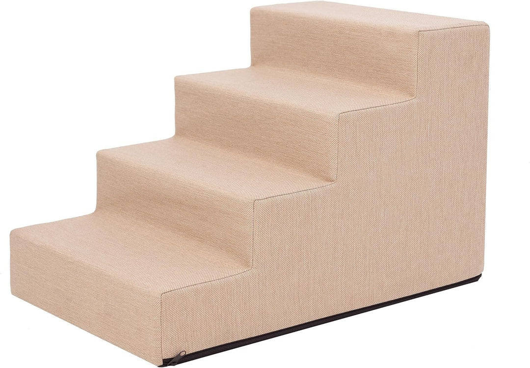 PillowPrim Tiertreppen Einganghilfe Kleinere Hunde Stufen Rampe Katzentreppe 4 Stufen Gross Beige Hö