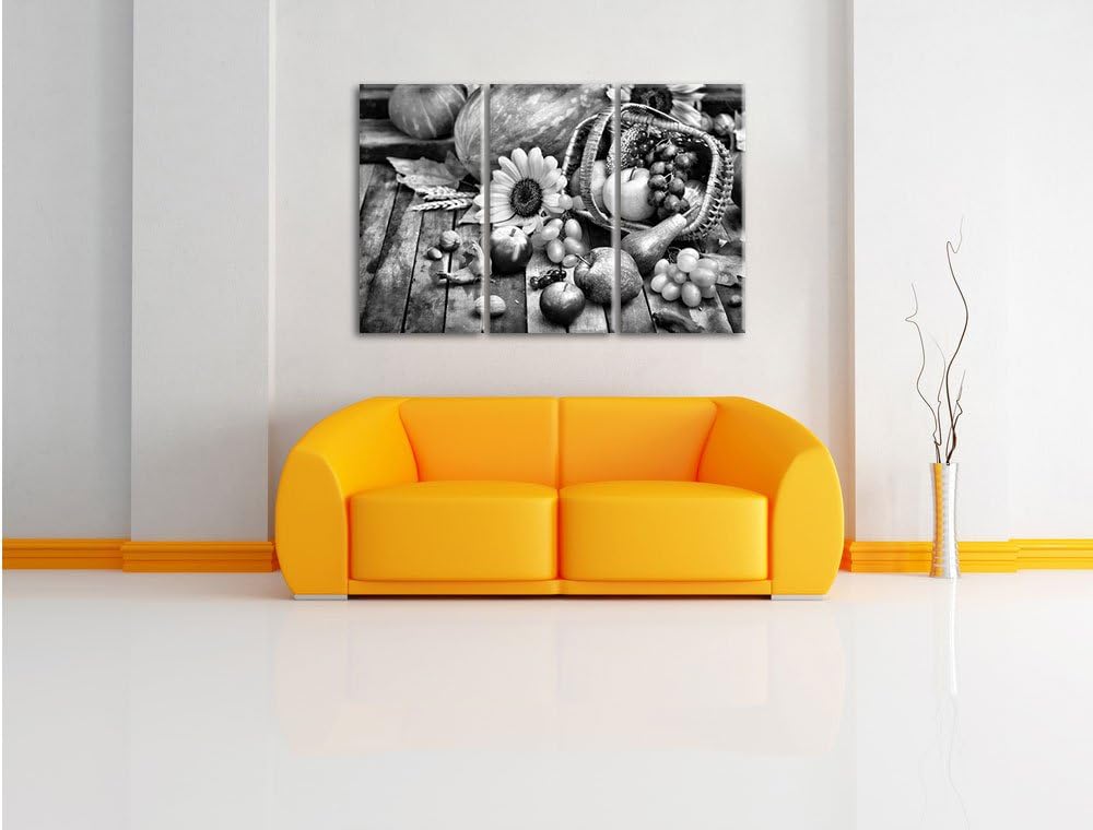 Pixxprint Herbstlicher Obstkorb als Leinwandbild/Grösse: 3 Teilig (120x80) cm/Wandbild/Kunstdruck/fe