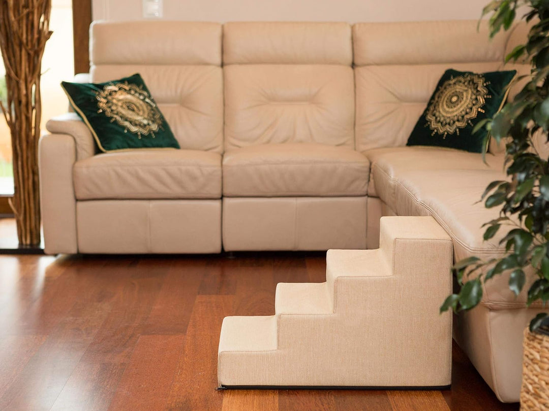 PillowPrim Tiertreppen Einganghilfe Kleinere Hunde Stufen Rampe Katzentreppe 4 Stufen Gross Beige Hö