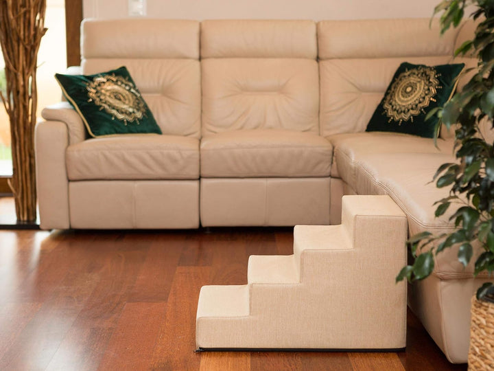 PillowPrim Tiertreppen Einganghilfe Kleinere Hunde Stufen Rampe Katzentreppe 4 Stufen Gross Beige Hö