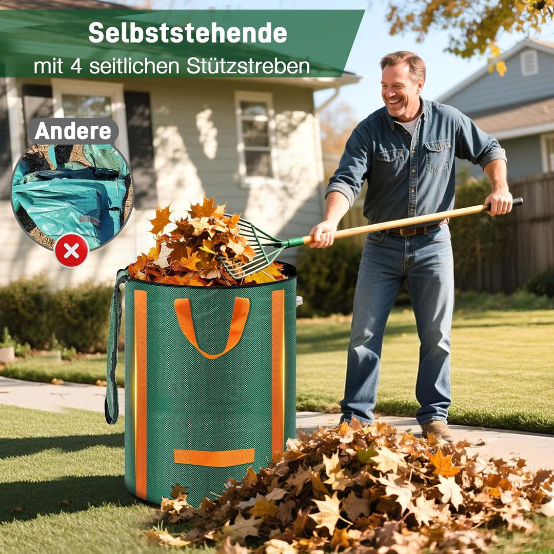 3x Gartenabfallsack stabil 272L - Gross Gartensack Laubsack mit Deckel, Selbststehend Grünschnittsac