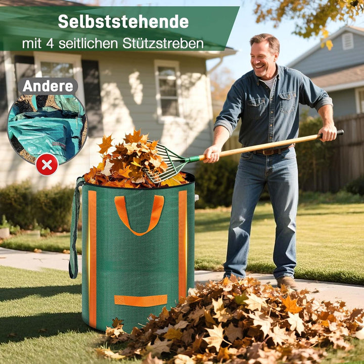 3x Gartenabfallsack stabil 272L - Gross Gartensack Laubsack mit Deckel, Selbststehend Grünschnittsac