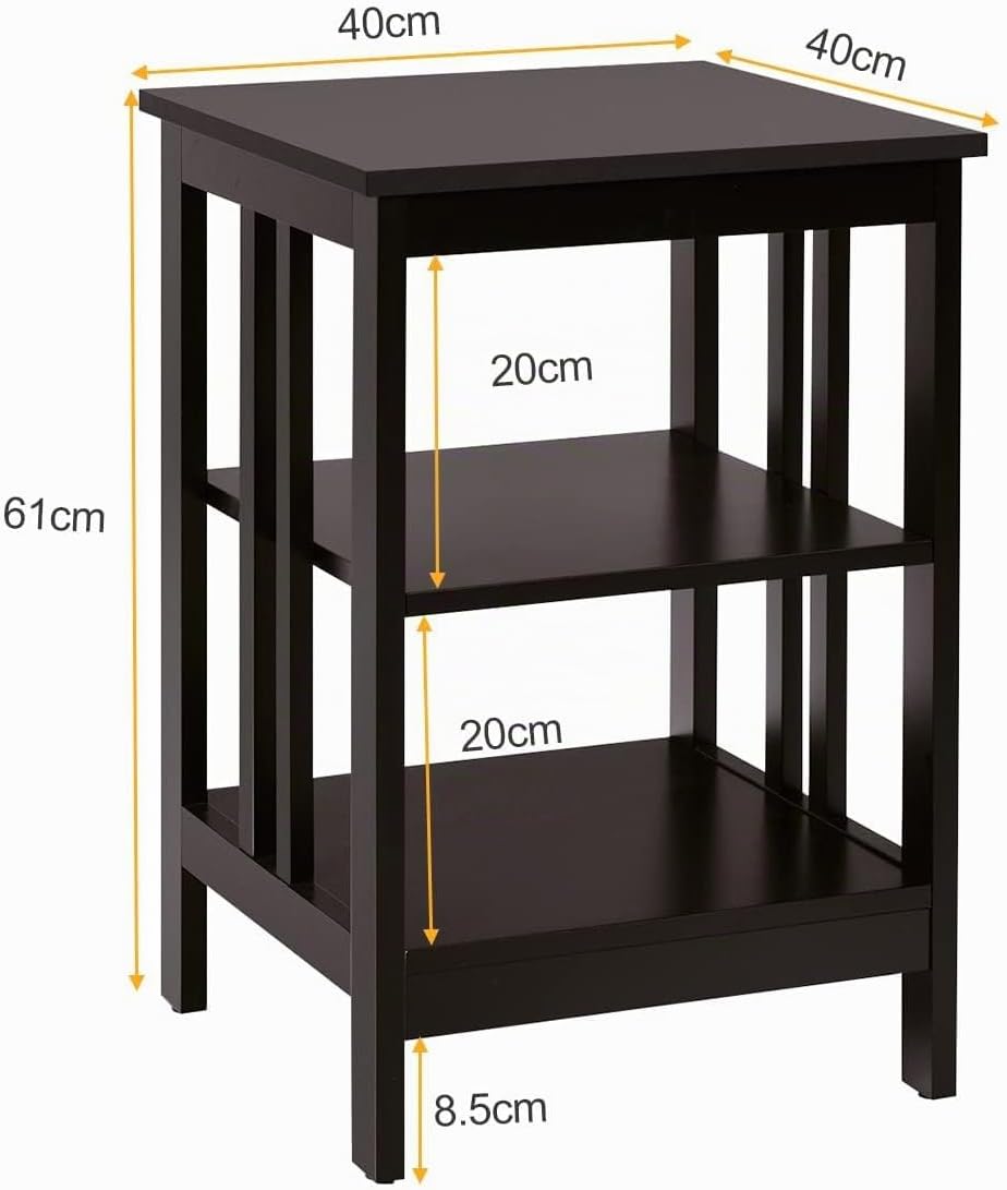 COSTWAY Nachttisch 3 Ebenen, 2er Set Beistelltisch Nachtschrank, Sofatisch Couchtisch für Schlafzimm