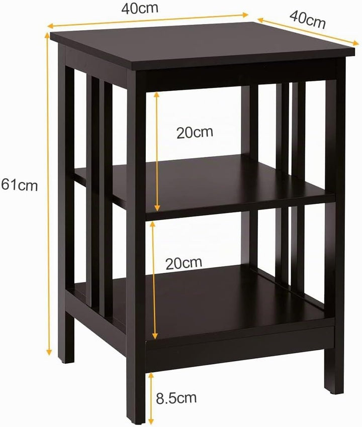 COSTWAY Nachttisch 3 Ebenen, 2er Set Beistelltisch Nachtschrank, Sofatisch Couchtisch für Schlafzimm
