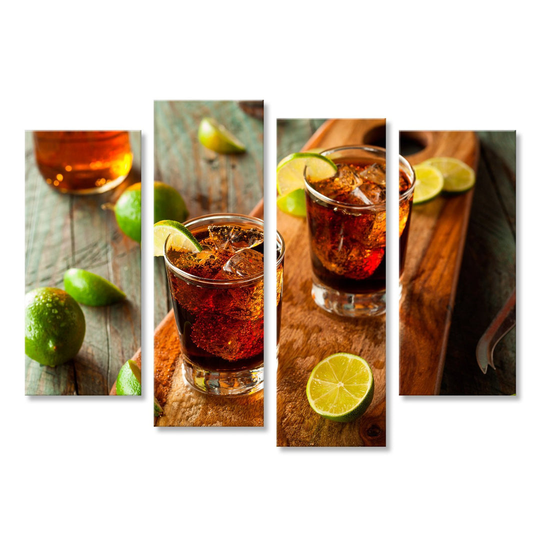 islandburner Bild Bilder auf Leinwand Rum und Cola Cuba Libre mit Limette und EIS Wandbild, Poster,