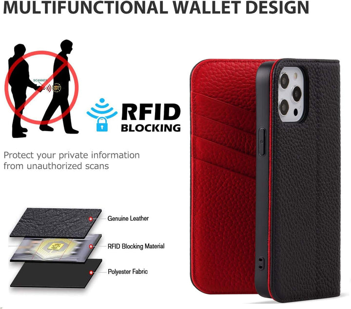 VISOUL iPhone 13 Pro Hülle, Handyhülle iPhone 13 Pro [100% Echtleder] [3 Kartenfächer] [Verdichtes T