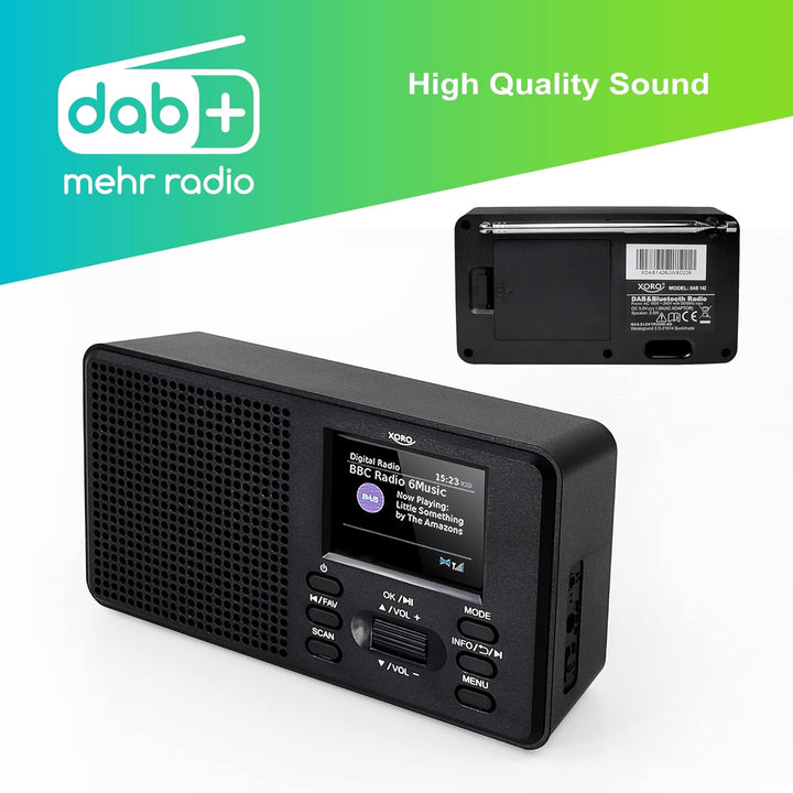 XORO DAB 142 - Tragbares Digitalradio, UKW und DAB+ Empfang, Senderspeicher, RDS-Funktion, Wecker, B
