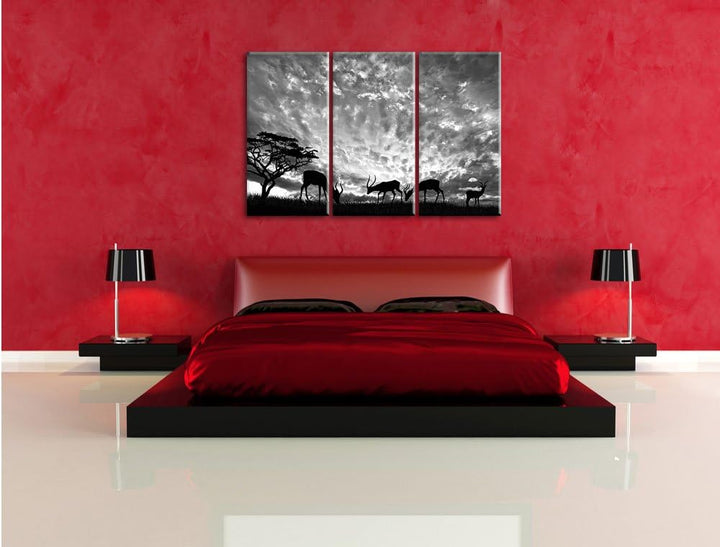 Pixxprint Tiere in der Natur / 3-Teilig/Gesamtmass 120cm Leinwandbild bespannt auf Holzrahmen/Wandbi