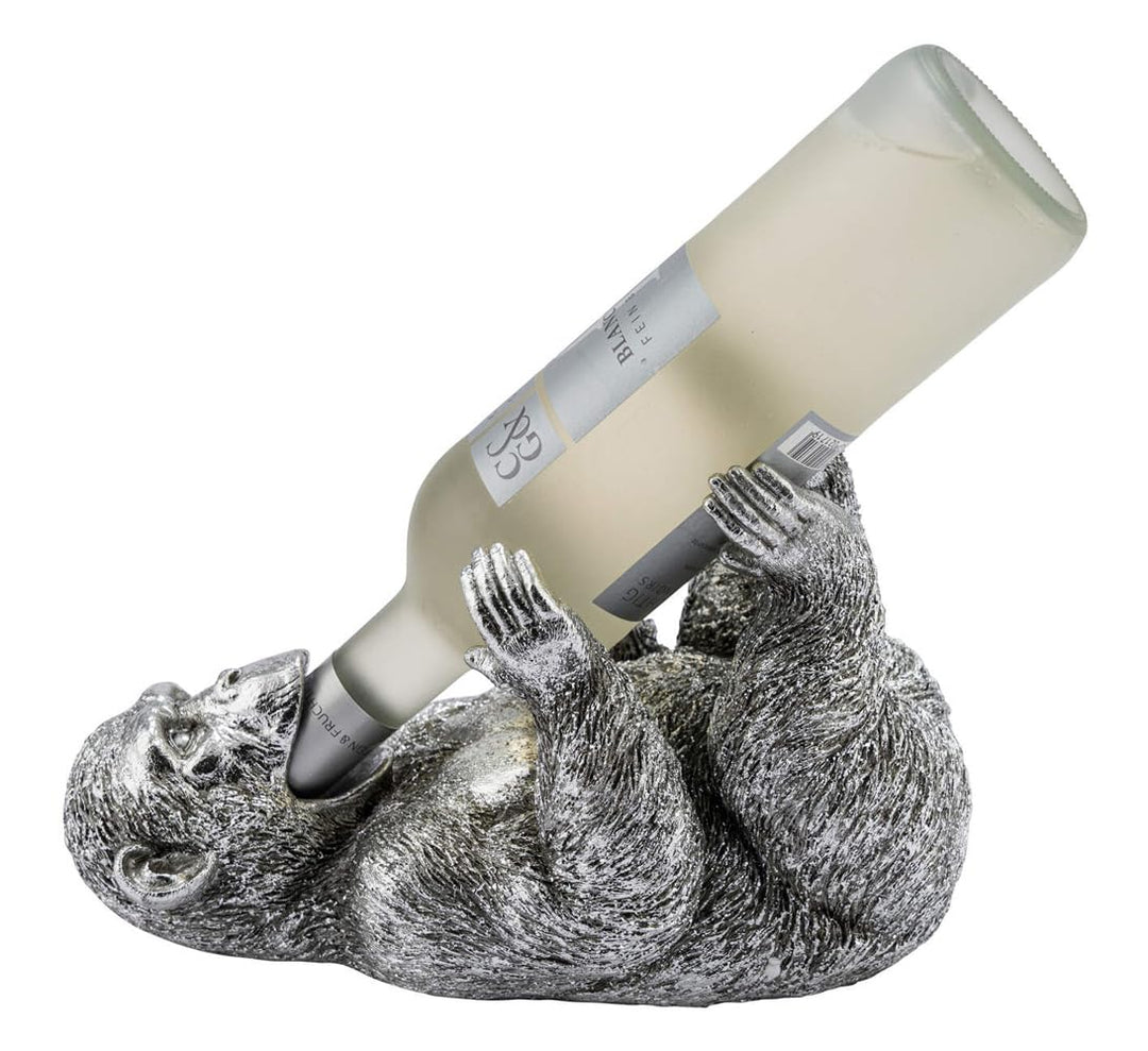 Flaschenhalter AFFE, Silber - Affen Skulptur, Wein Flaschen Halter Karibik, exotische Geschenkidee F