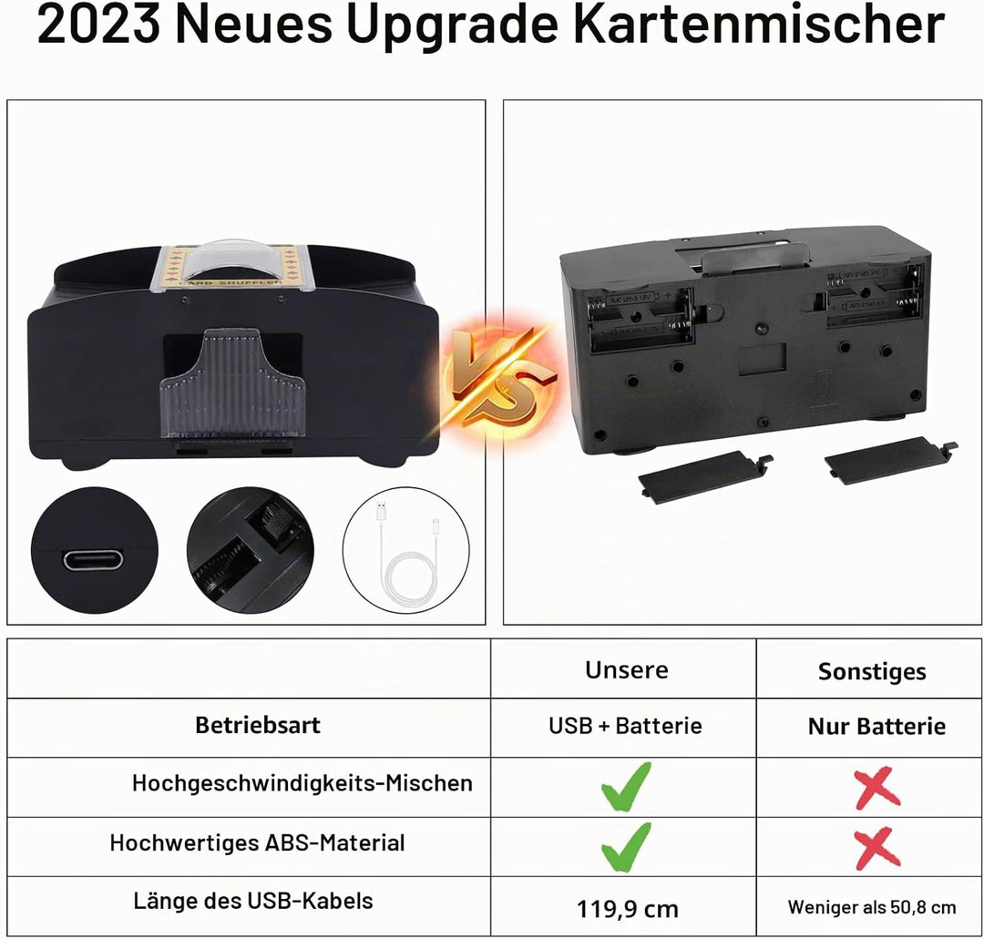 Ni-SHEN automatischer Kartenmischer für 2 Decks, USB-/batteriebetrieben, elektrischer Kartenmischer