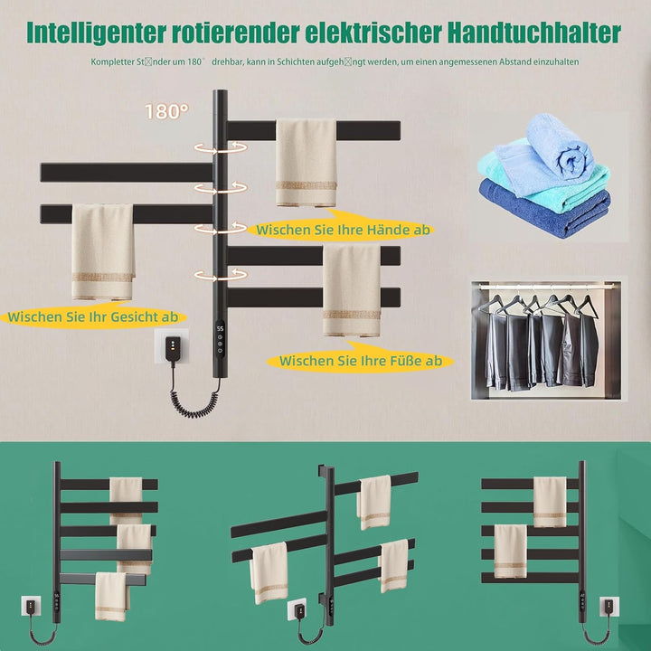 180° Drehung Handtuchheizkörper Elektrisch Handtuchwärmer Handtuchtrockner Elektrisch Badheizkörper