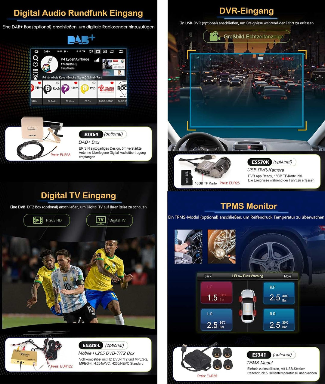 Erisin 7" 8-Kern 4GB+64GB Android 14 Autoradio mit CD Player Für Ford Focus S-max C-max Fiesta Galax