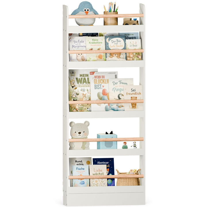Bücherregal Kinder mit 5 Ablagen, Montessori Kinderbücherregal zur Wandmontage, Wandregal für Bücher