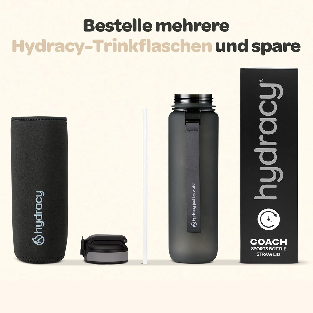 Hydracy Trinkflasche mit Strohhalm und Zeitmarkierung - 1L Wasserflasche - BPA-freie Trinkflasche -