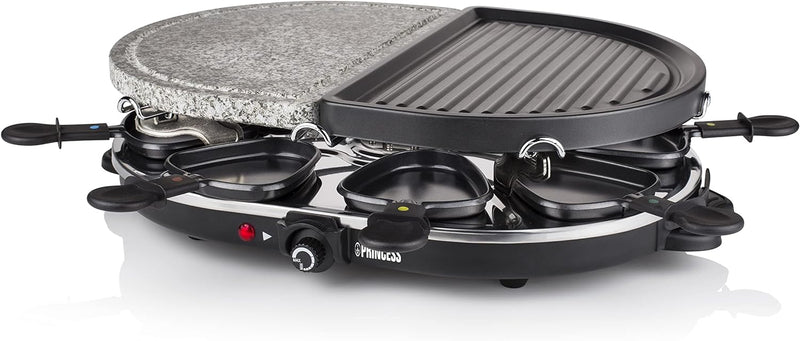 Princess Raclette Grill - Oval, mit Stein- und antihaftbeschichteter Grillplatte, für 8 Personen, 12